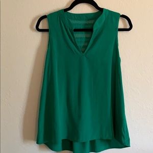 Green flowy tank w/ embroidery razor back, size S